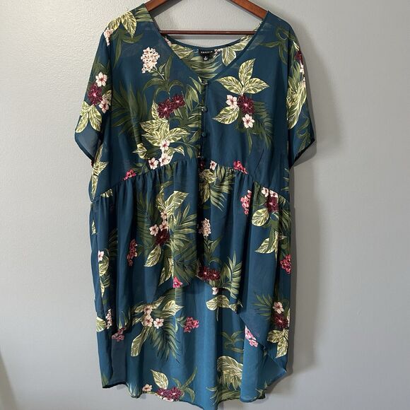 Torrid Top Size 4 Sheer High Low Tropical Summer Swim Cover Peplum Style Womens - Picture 1 of 14